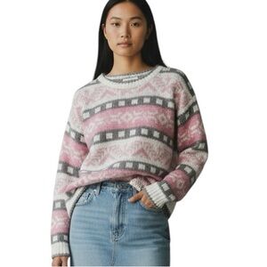 Cristina Vintage soft Pink Fair Isle Knit Sweater Cozy Nordic cottagecore granny
